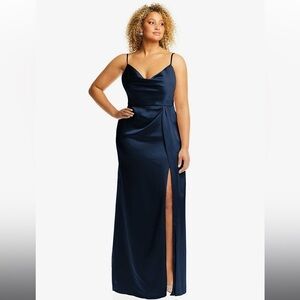 Dessy Collection- COWL-NECK DRAPED WRAP MAXI DRESS WITH FRONT SLIT
